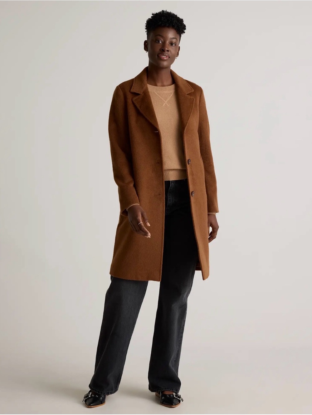 Quince NWOT Camel Hair Single Breasted Midi Coat in Vinuca Size Large 1403